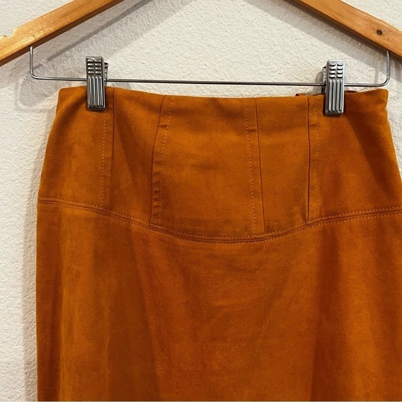 Anthropologie Maeve cosmina yellow vegan faux suede high low midi skirt size 00p - Picture 12 of 12